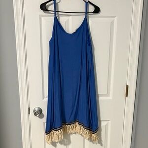 Blue Dress with Fringe Hem
